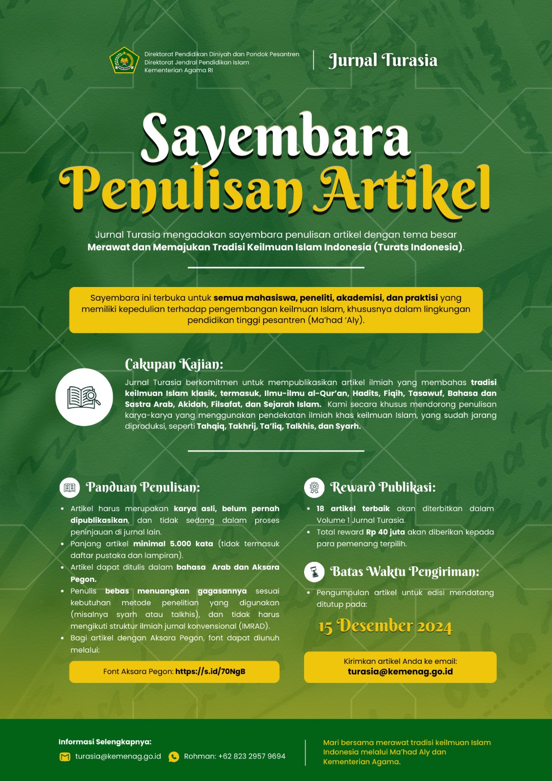 Sayembara Penulisan Artikel Jurnal Turasia