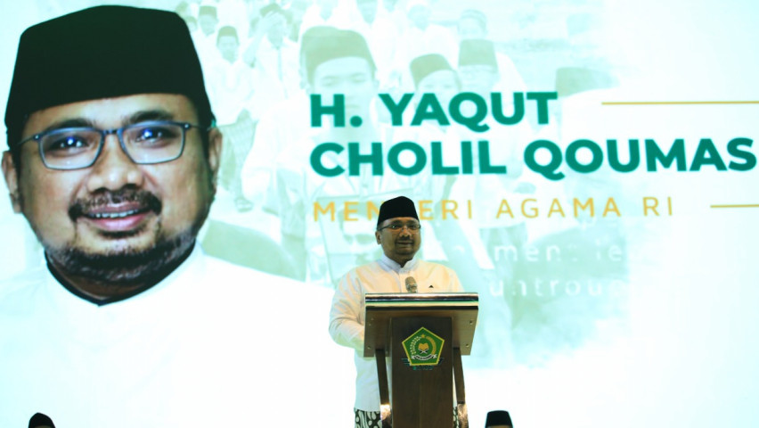 Menteri Agama Yaqut Cholil Qoumas meluncurkan rangkaian kegiatan peringatan Hari Santri 2022 di Universitas Islam Negeri (UIN) KH Abdurrahman Wahid, Pekalongan, Jawa Tengah, pada Selasa (27/9/2022).