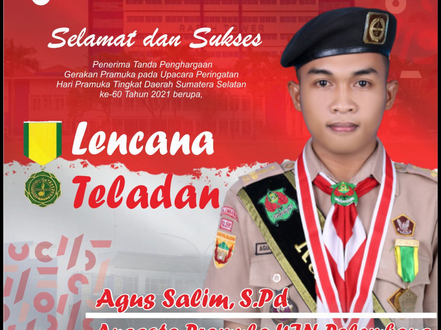 Agus Salim Pramuka UIN Palembang Raih Lencana Teladan Tingkat Nasional