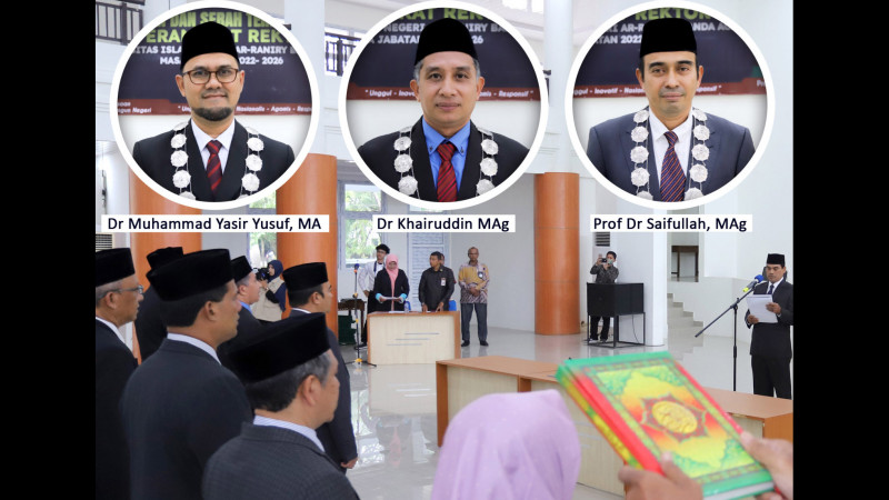 Prof Mujiburrahman melantik Perangkat Rektor UIN Ar-Raniry Banda Aceh, Jumat (2/9/2022)