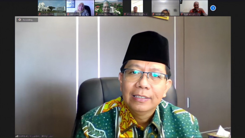 Rektor UIN Raden Intan Lampung, Prof Wan Jamluddin Z PhD, saat memberikan sambutan dalam kegiatan Penyamaan Persepsi dan Rekrutmen Asesor BKD, via med