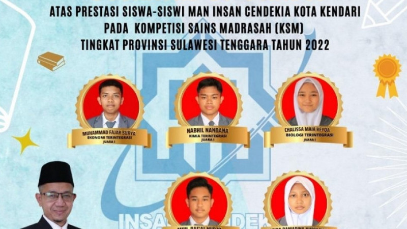Kendari, (Pendis)--Para pemenang pada Kompetisi Sains Madrasah (KSM) Tingkat Provinsi Sulawesi Tenggara Tahun 2022 yang  digelar pada 10-11 Septe