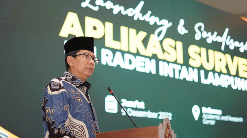 Rektor UIN Raden Intan Lampung, Prof Wan Jamaluddin PhD saat memberikan sambutan pada acara Launching dan Sosialisasi Aplikasi Survei UIN Raden Intan