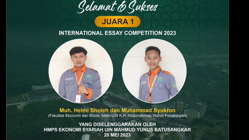 Muh. Helmi Sholeh dan Muhammad Syukron berhasil raih juara 1 pada ajang International Essay Competition