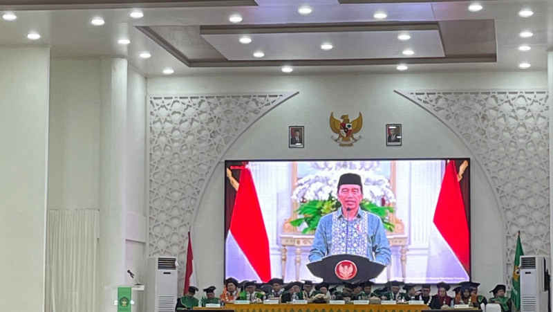 Presiden Joko Widodo turut memberikan sambutan secara virtual pada rapat senat terbuka dalam rangka memperingati Milad ke-60 UIN Ar-Raniry.