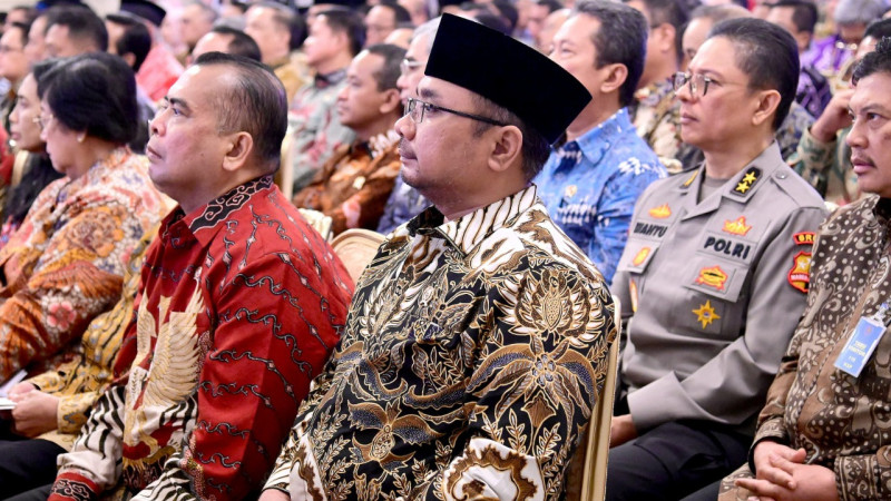 Menteri Agama (center) Yaqut Cholil Qoumas pada SPBE Summit 2024 dan Peluncuran GovTech Indonesia di Istana Negara, Senin (27/5/2024).
