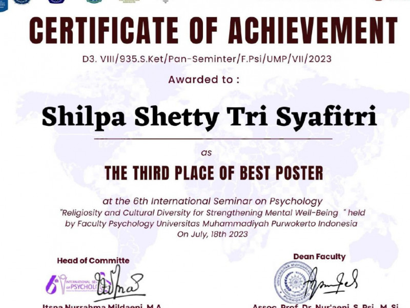 Mahasiswa Prodi Psikologi Islam Raih 3rd Place for The Best Poster Presentation di 6th International Seminar On Psychology 2023 UMP