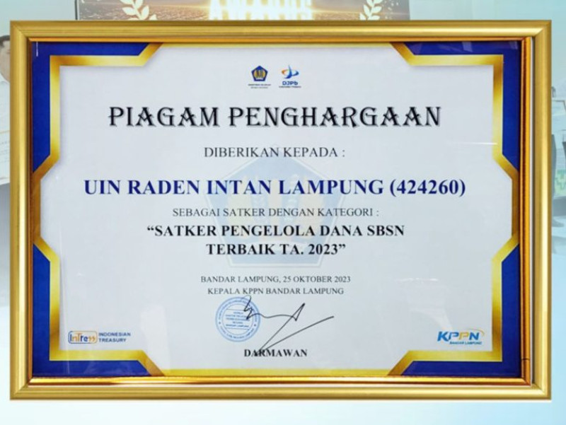 UIN Raden Intan Lampung Raih Penghargaan Satker Pengelola Dana SBSN Terbaik